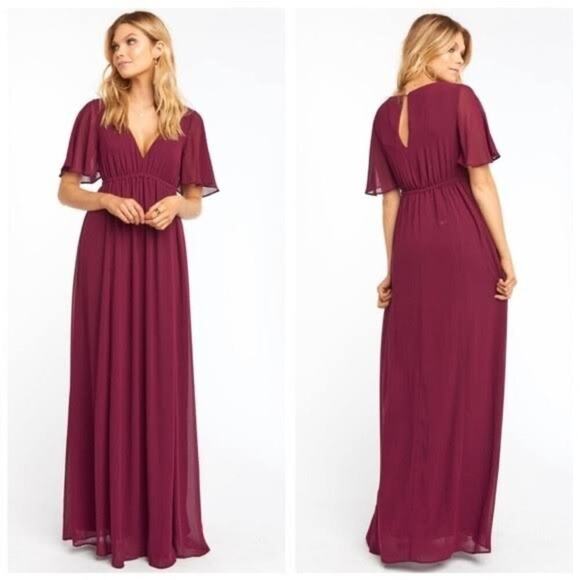NWT Show Me Your Mumu Emily Empire Merlot Chiffon Maxi Dress Large - Picture 1 of 9